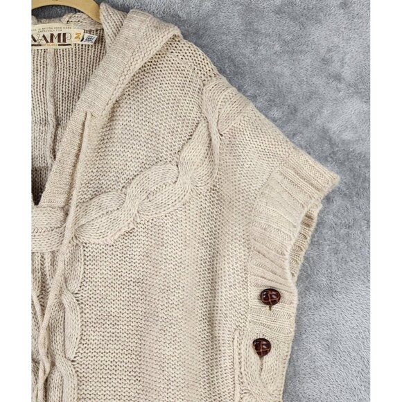 Vamp by Koret Sweater Womens Medium Brown Wool Knit Hooded Vintage Poncho - Picture 8 of 11